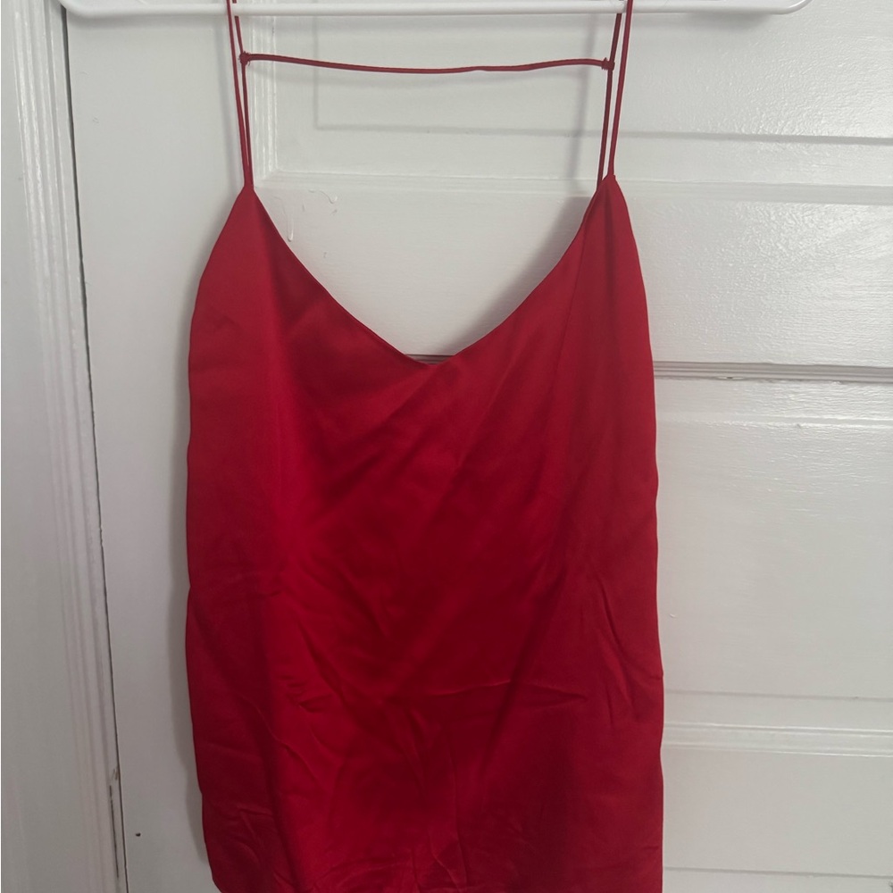 Reformation Red Satin Slip Tank Top